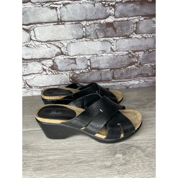 G.H. Bass & Co. MaryAnn Black Leather Wedge Slip On Sandals Women Sz 8M US/39EU - Picture 15 of 16